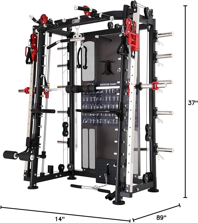 Altas Strength Home Gym Equipment Smith Machine with Pulley System Gym Squat Rack Pull Up Bar Upper Body Strength Training Leg Developer Light Commercial Fitness Equipment Included Accessories 3000Y