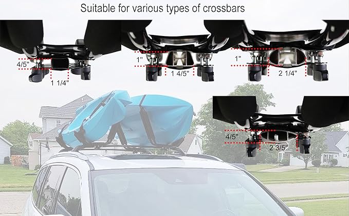 2 Pairs Kayak Rack J-Bar Car Roof Rack for Canoe Carrier SUP Paddle Surfboard Mount on Car SUV and Truck Crossbar, Includes 4 Pcs Roof Rack Tie Down Straps.