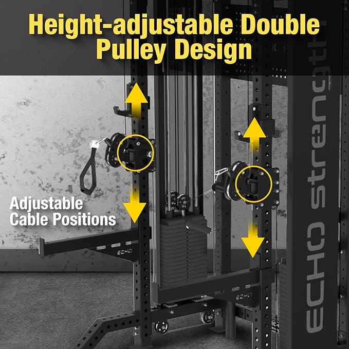 Commercial Functional Trainer Cable Machine with Dual Weight Stacks, Power Cage Squat Rack, Dual Cable Crossover Machine with Pulley System