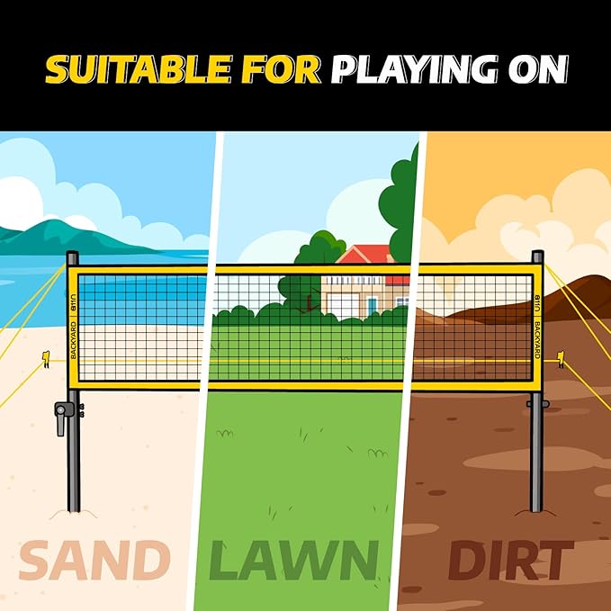 A11N Outdoor Volleyball and Badminton Combo Set - Includes Adjustable Height Anti-Sag Net, Volleyball, Air Pump, 4 Badminton Rackets, 2 Shuttlecocks, Boundary Line Marker, and Carrying Bag