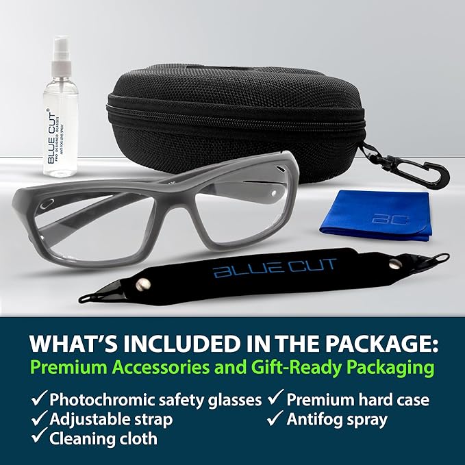 BLUE CUT Sports Protection Goggles, Photochromic Lenses Safety Glasses for Basketball, Pickleball Indoor Outdoor Sports