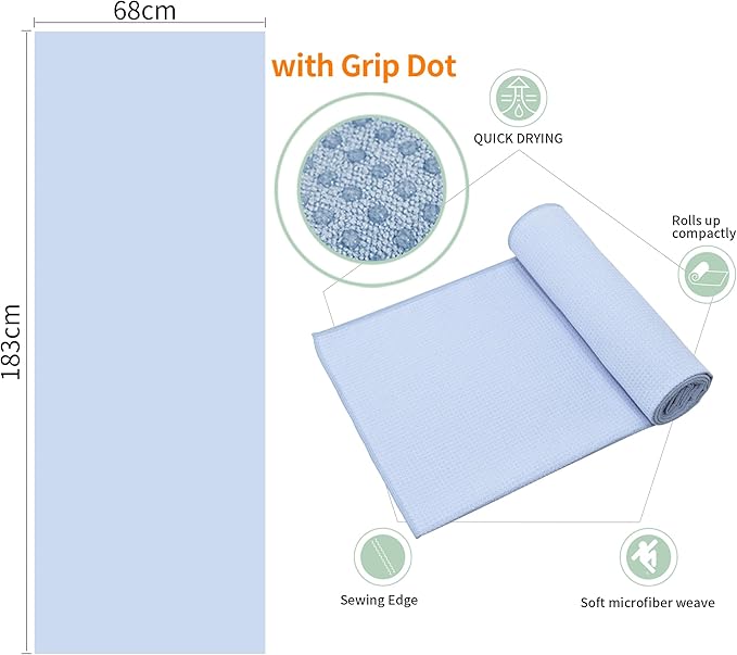 2 Pack Hot Yoga Towel with Grip Dot,Stickyfiber Yoga Mat Towels Non Slip for Hot Yoga,Absorbent Microfiber Sweat Anti-Slip Cover,Bikram,Pilates,Exercise,Fitness