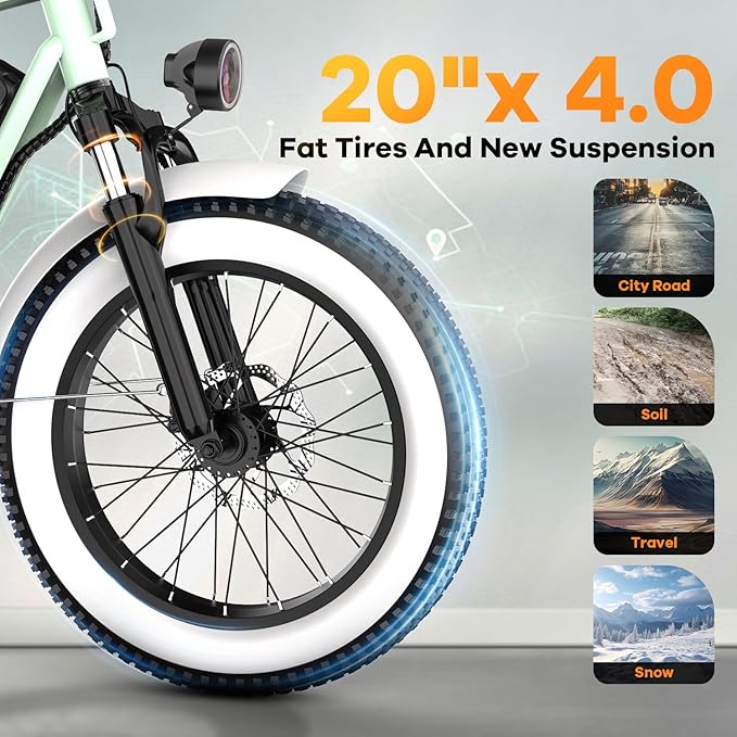 1500W Electric Bike for Adults,48V 20/60Ah Removable Battery Max Range 80Miles & 30MPH Electric Bicycle,20''ร4" Fat Tire Ebike,Adult Electric Bicycles for Commute Beach Snow,E-Bike UL Certified