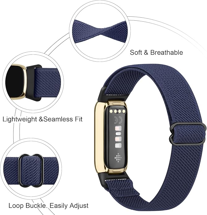2 Pack Adjustable Elastic Bands for Fitbit Luxe Bands, Soft Stretchy Nylon Loop Strap Replacement Wristband for Fitbit Luxe/Luxe Special Edition Fitness Tracker Women Men