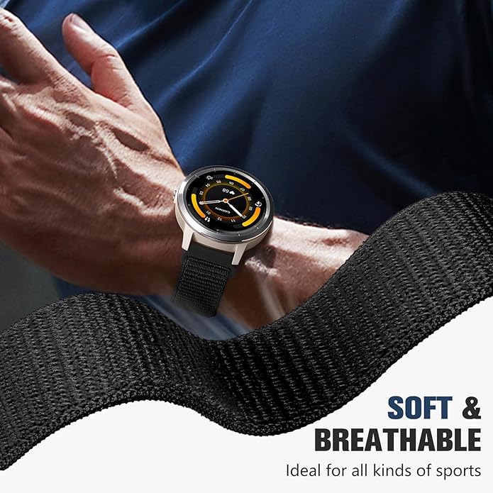 18mm 20mm 22mm Hook and Loop Watch Band Compatible with Garmin Vivoactive 5/ Vivoactive 6/ Vivoactive 3, Soft Nylon Breathable Sport Strap for Venu 2S/ Venu3S/ Forerunner 265s,Venu 3/ Venu 2 Men Women