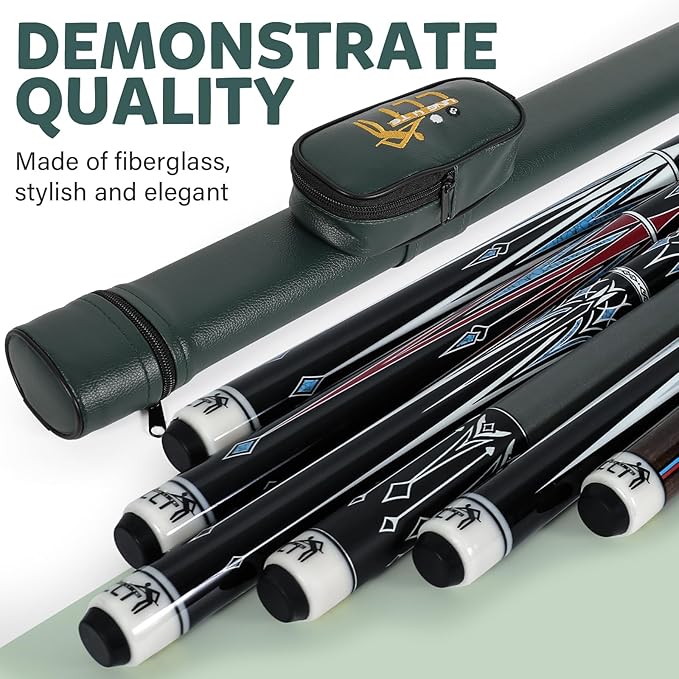 58-Inch Maple Wood Pool Cue, 2-Piece Design, 18oz-21oz ??Durable Billiard Stick with Leather Case for Home, Bar, and Competitive Play