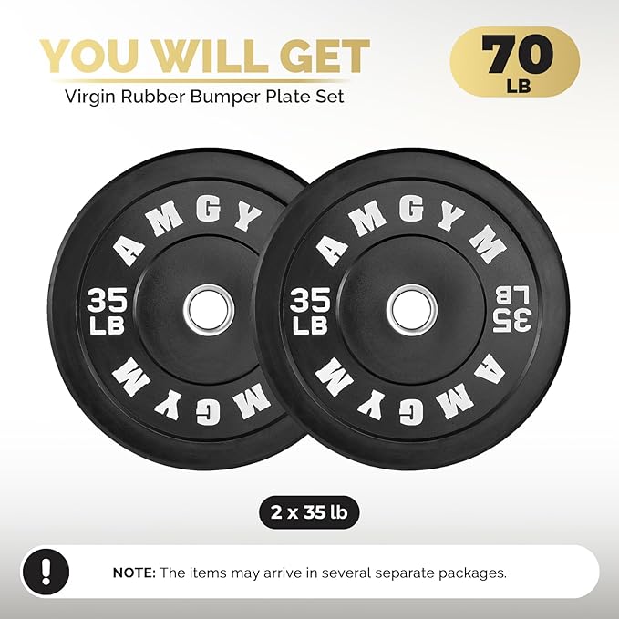 2 Inch Bumper Plates,10-500lbs,Barbell Rubber Olympic Weight Plates Set for Home Gym, Strength Training & Weight Lifting, Multiple Options Colors