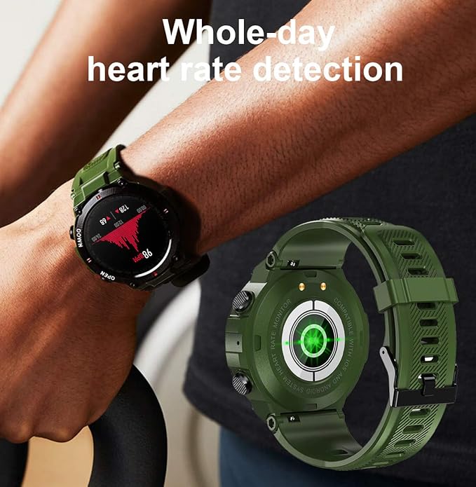 1.28" IPS Tactical Smart Watch for Men Activity Fitness Tracker with 400mAH Large Battery Outdoor Bluetooth Call Heart Rate Sleep Monitor Pedometer IP68 Waterproof Sport Watch for Android iOS