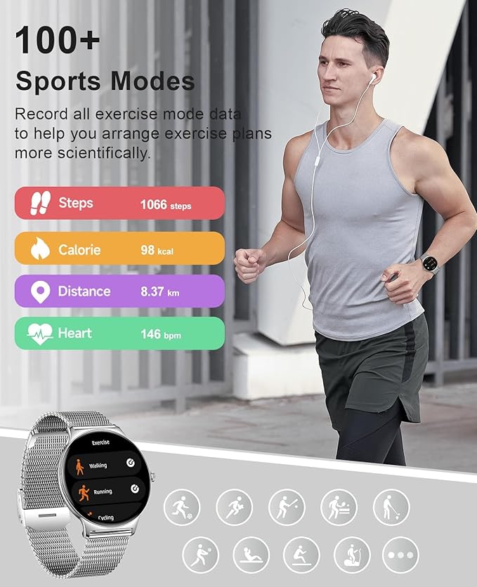 2025 Smart Watches for Women Men, 1.43" AMOLED Display Fitness Tracker with Heart Rate/SpO2/Sleep Monitor, Bluetooth Make/Answer Call, 100+ Sports Modes, IP67 Waterproof Smartwatch for Android iPhone