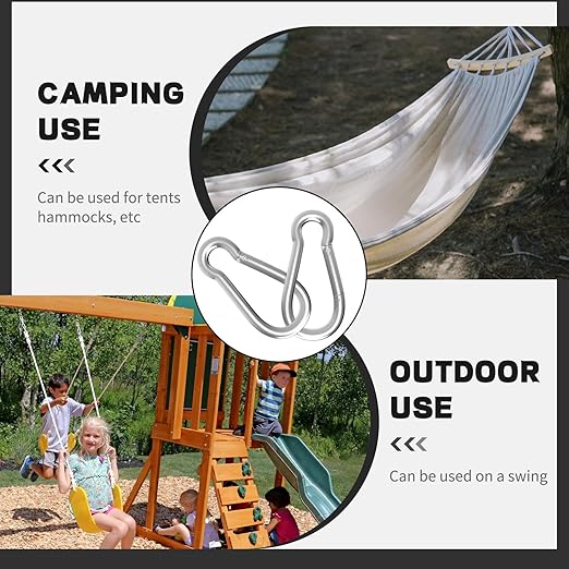 50PCS M6 Spring Snap Hook Carabiner, Heavy Duty Galvanized Steel Carabiner Clip, 260LBS Holding Capacity Spring Clips for Hammock Swing Outdoor Travel