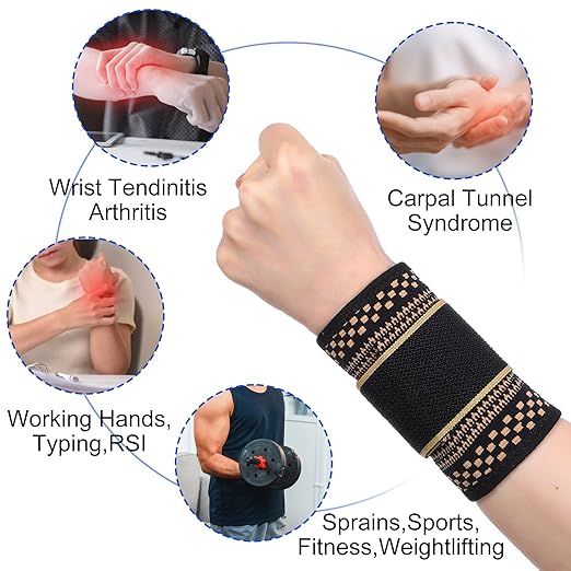1 Pair Copper Wrist Compression Brace, Elastic Wrist Support Sleeve Sports Hand Wristlet Wrap for Women Men Gym Fitness, Workout, Typing, Weightlifting, Yoga(X-Large)