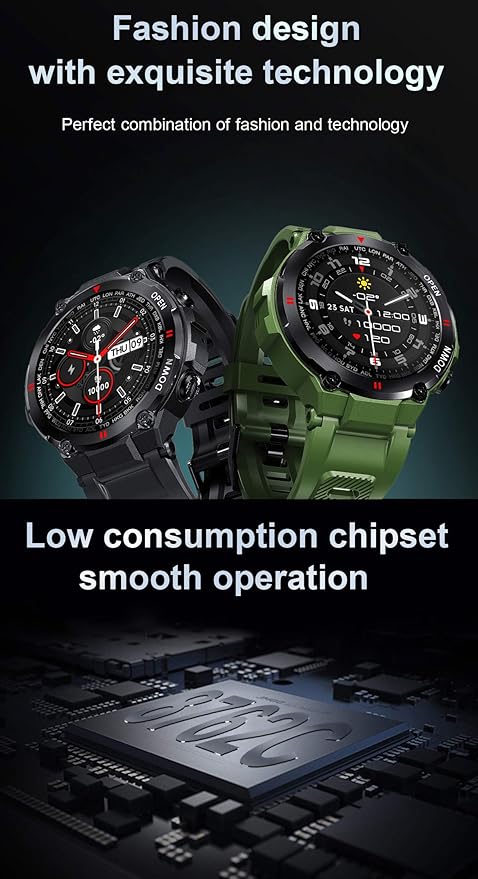 1.28" IPS Tactical Smart Watch for Men Activity Fitness Tracker with 400mAh Large Battery Outdoor Bluetooth Call Heart Rate Sleep Monitor Pedometer IP68 Waterproof Sport Watch for Android iOS