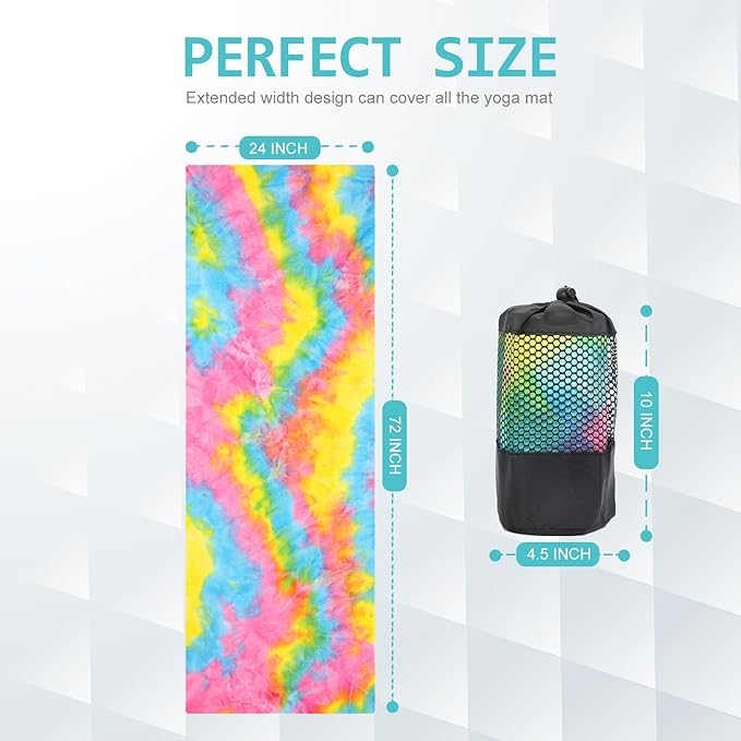 Eunzel Yoga Towel,Hot Yoga Mat Towel with Grip Dots Sweat Absorbent Non-Slip for Hot Yoga, Pilates and Workout 24" x72", Yellow & Blue & Pink