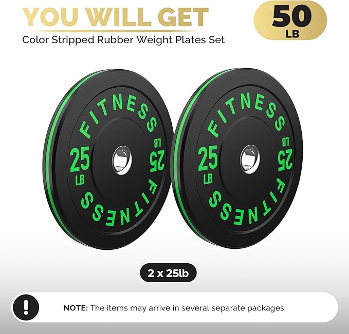 2 Inch Bumper Plates,10-500lbs,Barbell Rubber Olympic Weight Plates Set for Home Gym, Strength Training & Weight Lifting, Multiple Options Colors