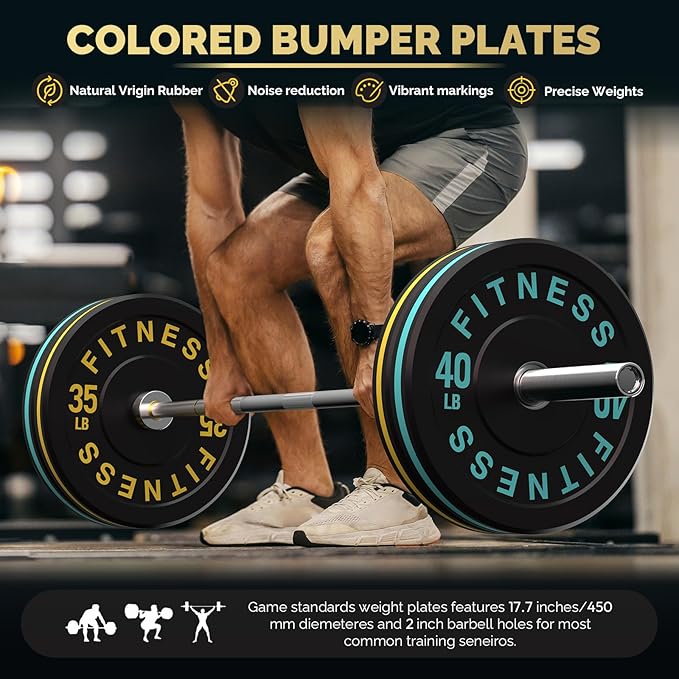 2 Inch Bumper Plates,10-500lbs,Barbell Rubber Olympic Weight Plates Set for Home Gym, Strength Training & Weight Lifting, Multiple Options Colors