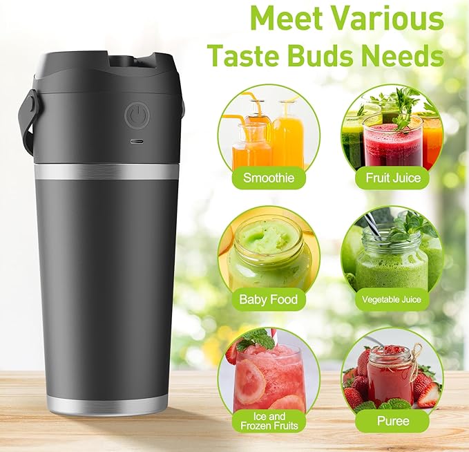 2025 Portable Personal Stainless Steel Blender Container,Insulated Hand Held Blender Cups Shakes/Smoothie/Food Prep, Powerful Compact,Ideal Travel and Outings Kitchen,On-the-Go Convenience