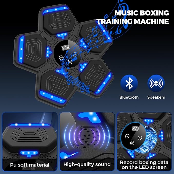 2025 Music Boxing Machine for Adults and Kids, Smart Bluetooth Boxing Training Equipment with Gloves Wall Mounted, Workout Punching Machine for Home,Office and Gym
