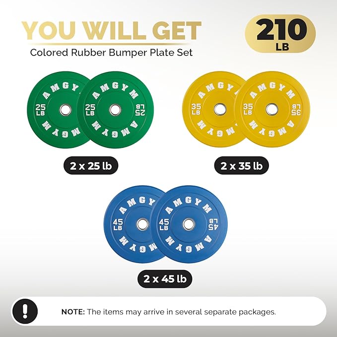 2 Inch Bumper Plates,10-500lbs,Barbell Rubber Olympic Weight Plates Set for Home Gym, Strength Training & Weight Lifting, Multiple Options Colors