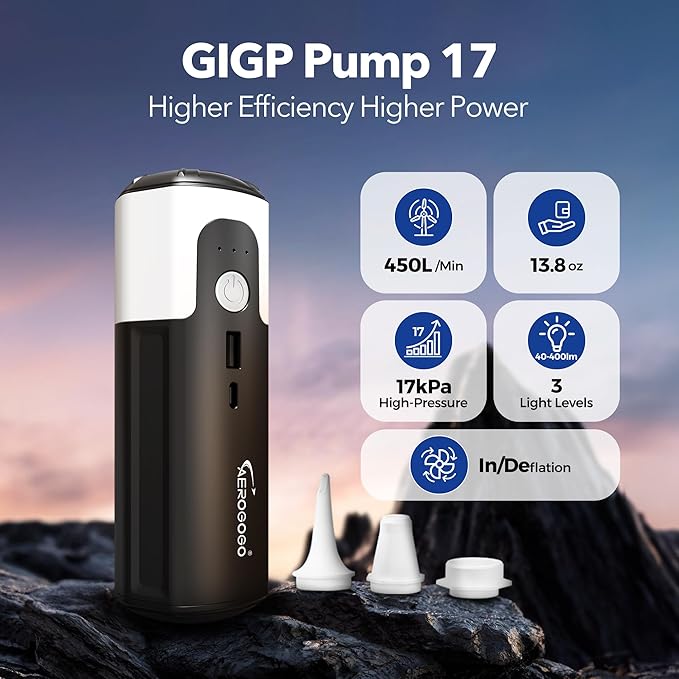 17 Electric Air Pump Brushless Air Pump 17kPa Air Mattress Pump with Led Light Fast Inflation or Deflation for Rubber Boat Kayak Inflatables Pool Floats Boats Sleeping Pads