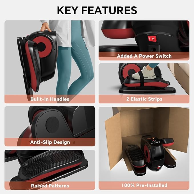 2025 New Under Desk Elliptical Machine, Electric Ellipse Leg Exerciser Pro As Seen On TV with 16 Adjustable Speed, Quiet and Fully Assembled with Remote Control & Non-Slip Foot Straps