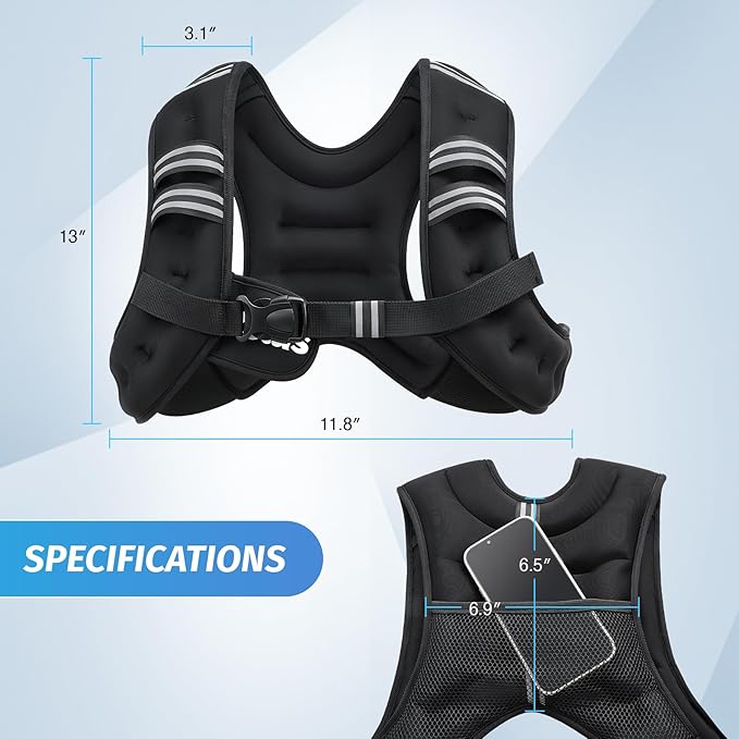ZELUS Weighted Vest, 6lb/8lb/12lb/16lb/20lb/25lb/30lb Weight Vest with Reflective Stripe for Workout, Strength Training, Running, Fitness, Muscle Building, Weight Loss, Weightlifting