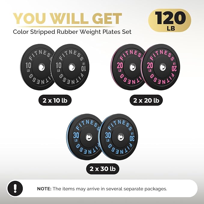 2 Inch Bumper Plates,10-500lbs,Barbell Rubber Olympic Weight Plates Set for Home Gym, Strength Training & Weight Lifting, Multiple Options Colors