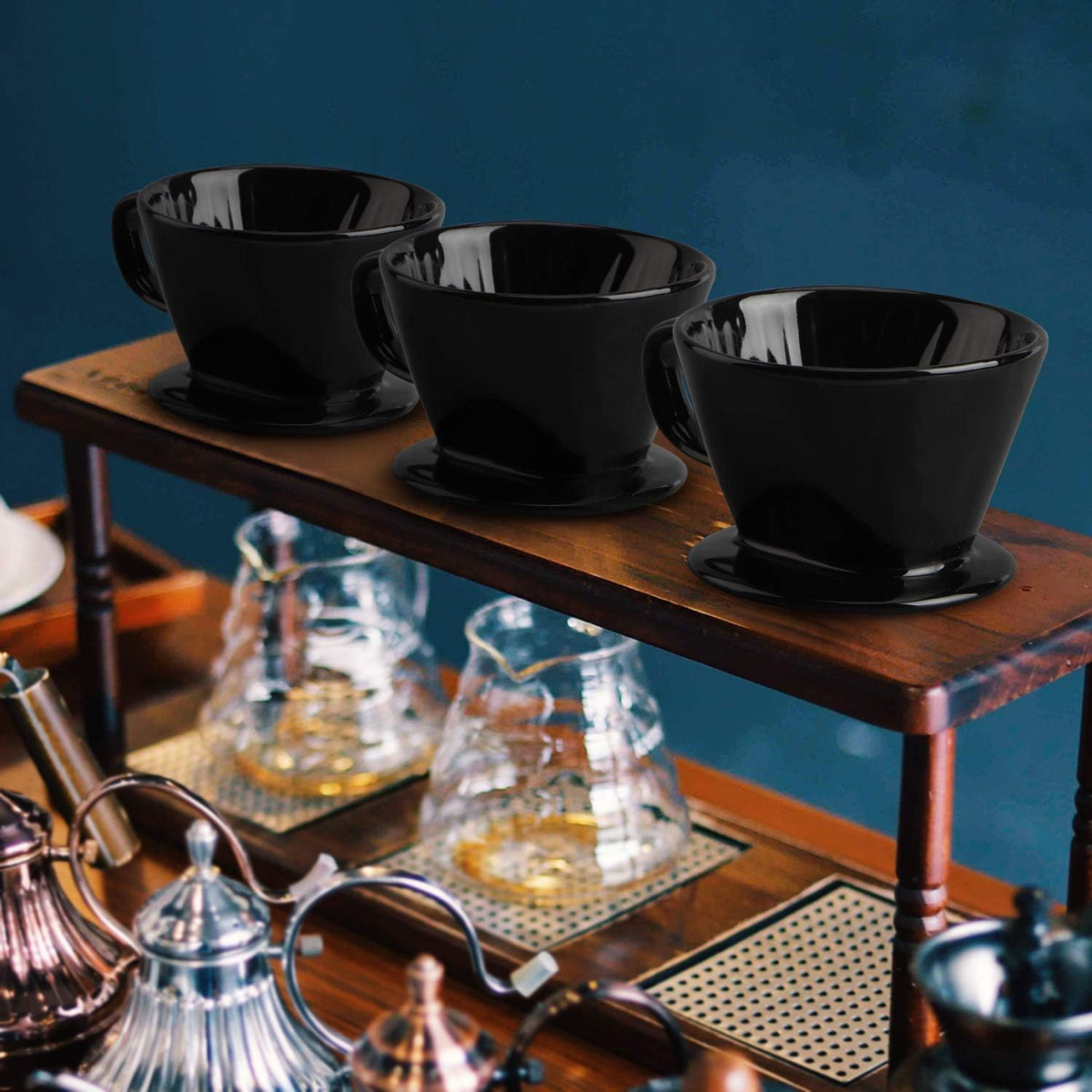 Yeeco Black Ceramic Coffee Dripper, Size 02 Filter With 3 Drip Holes, Manual Pour Over Brewing for Home, Office and Cafe