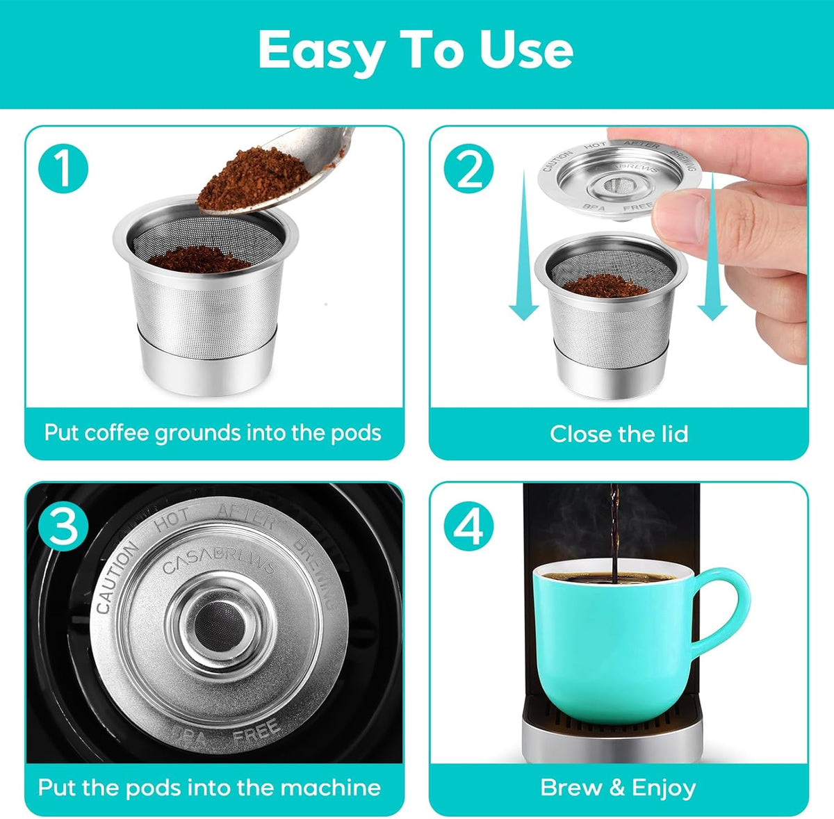 CASABREWS CASKF01 Reusable K Cups Coffee Pods for Keurig, Universal Stainless Steel Refillable Reusable K Cup Coffee Filters Compatible with Keurig 1.0 Coffee Machines, Eco-Friendly, BPA-Free