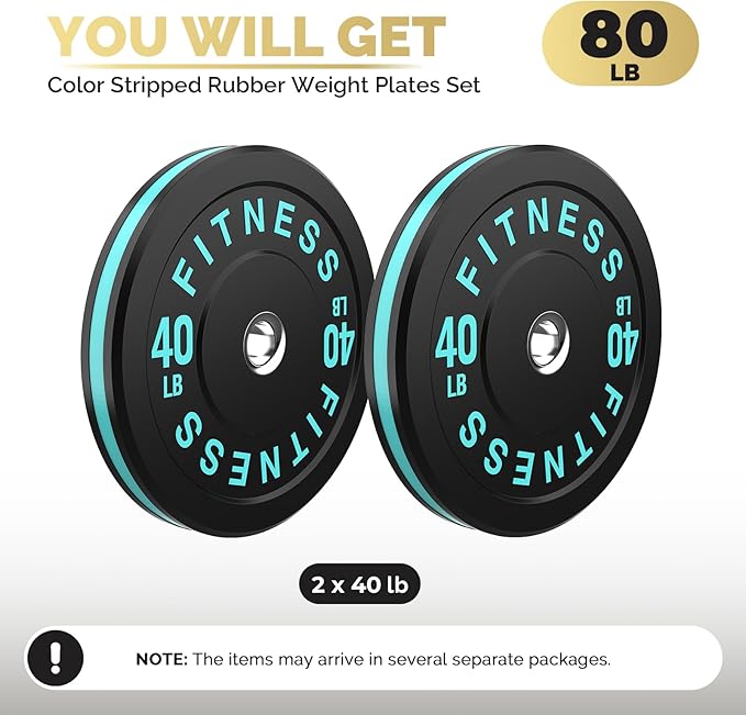 2 Inch Bumper Plates,10-500lbs,Barbell Rubber Olympic Weight Plates Set for Home Gym, Strength Training & Weight Lifting, Multiple Options Colors