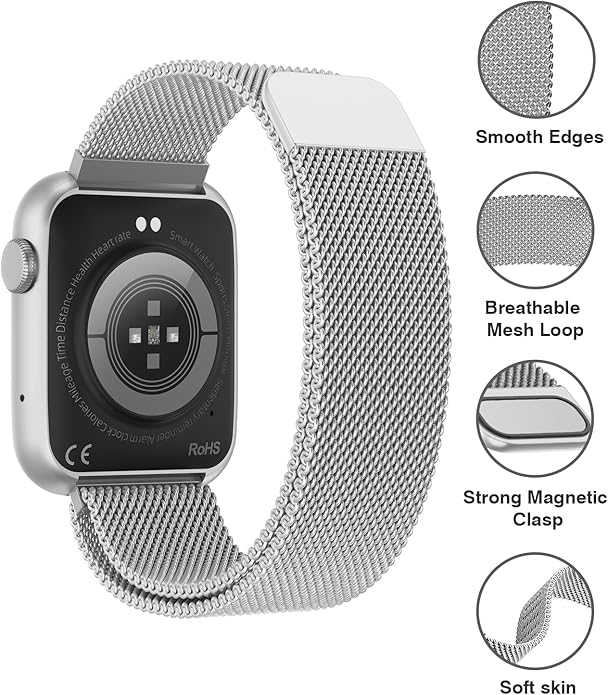 22mm Magnetic Stainless Steel Smartwatch Bands – Quick Release Milanese Loop Replacement Strap for Men Women – Stylish, Adjustable, Anti-Snag Edge, Comfortable Fit, Compatible with Smartwatches