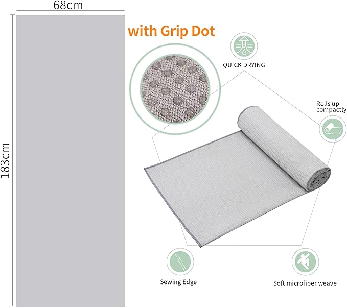 2 Pack Hot Yoga Towel with Grip Dot,Stickyfiber Yoga Mat Towels Non Slip for Hot Yoga,Absorbent Microfiber Sweat Anti-Slip Cover,Bikram,Pilates,Exercise,Fitness