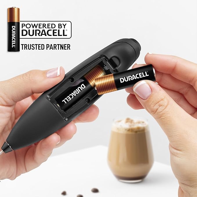 Zulay Kitchen Tornado Whisk Milk Frother with 4 AA Duracell Batteries - Triple Whisk for More Power - Handheld Coffee Frother with Stand - Drink Mixer for Lattes, Matcha & Protein Shakes