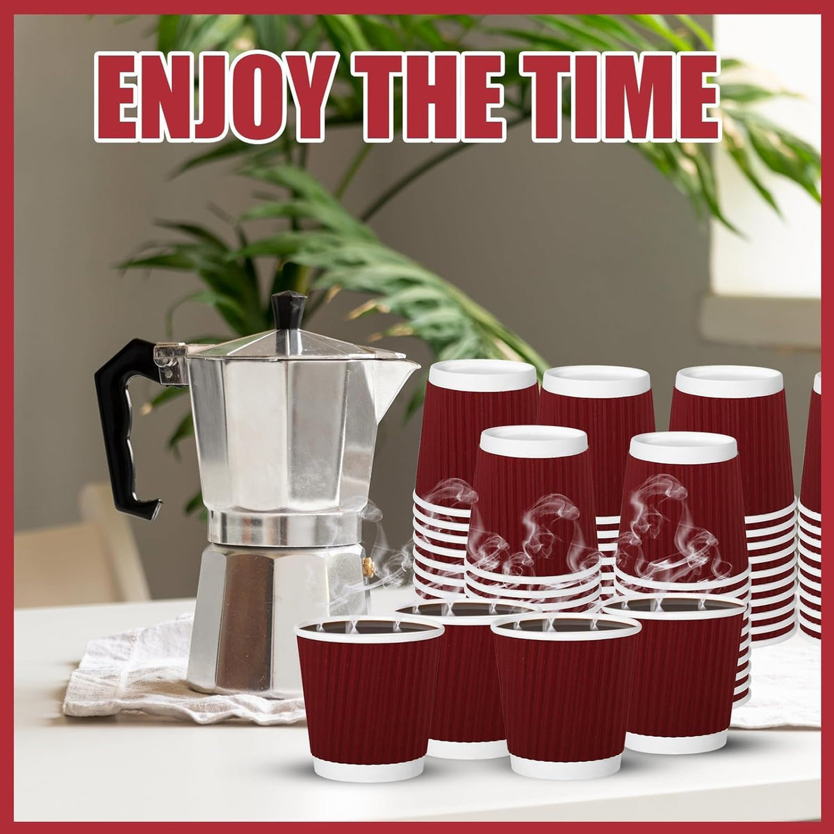 120 Pack Paper Espresso Coffee Cups, 4 oz Disposable Coffee Cups,Corrugated Insulated Ripple Wall, Paper Ripple Cup for Coffee, Hot Chocolate and Hot Tea Drinks -Red