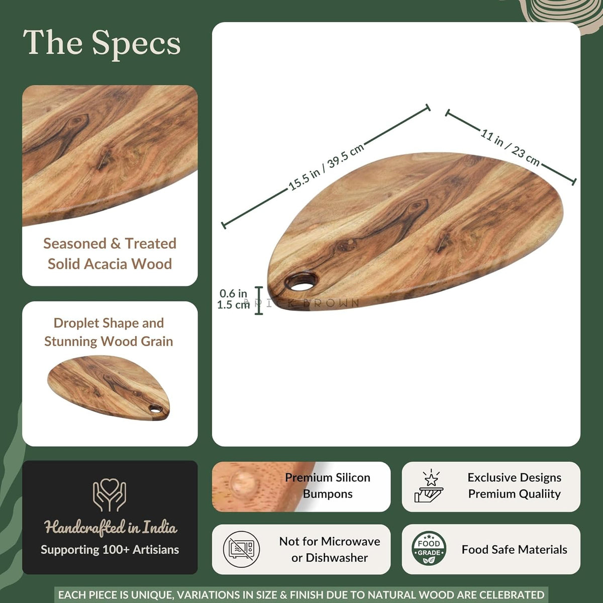 Premium Handcrafted Wood Cutting Board and Chopping Board for Meat, Cheese Board, Vegetables, Bread, and Charcuterie - Decorative Wooden Serving Board(15.5x11.0 Inch)