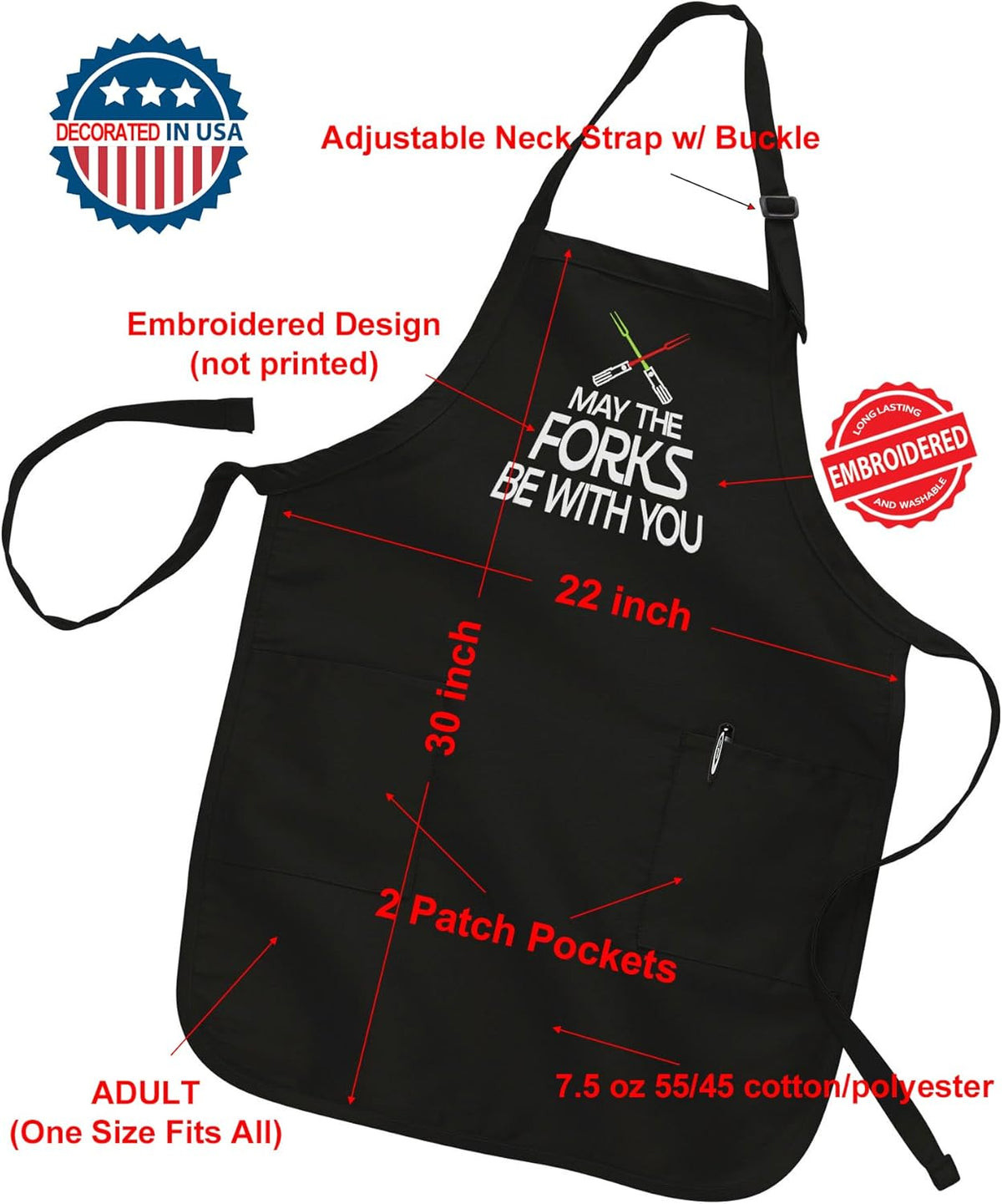 Personalized Chef Apron for Men, Custom Embroidered Design, Professional Kitchen Cooking BBQ Grilling for Dad, Decorated in USA