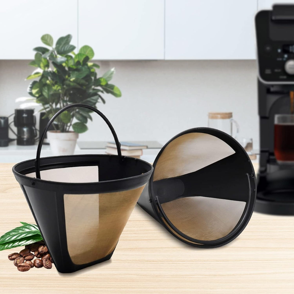 2 Pack Reusable Coffee Filter Replacement Compatible with Cuisinart Coffee Maker, 4 Cone Coffee Filter Basket for Cuisinart DCC-3200 DCC-1200