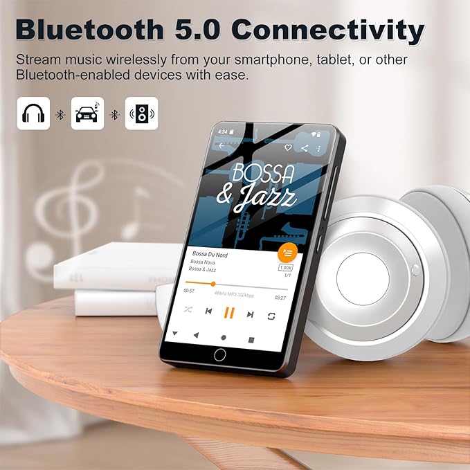 144GB MP3 Player with Bluetooth and WiFi, Android 13 OS MP3 & MP4 Players with 4" Touchscreen and Speaker, Spotify Music Players with Pandora, Audible, Amazon Music, Play Store