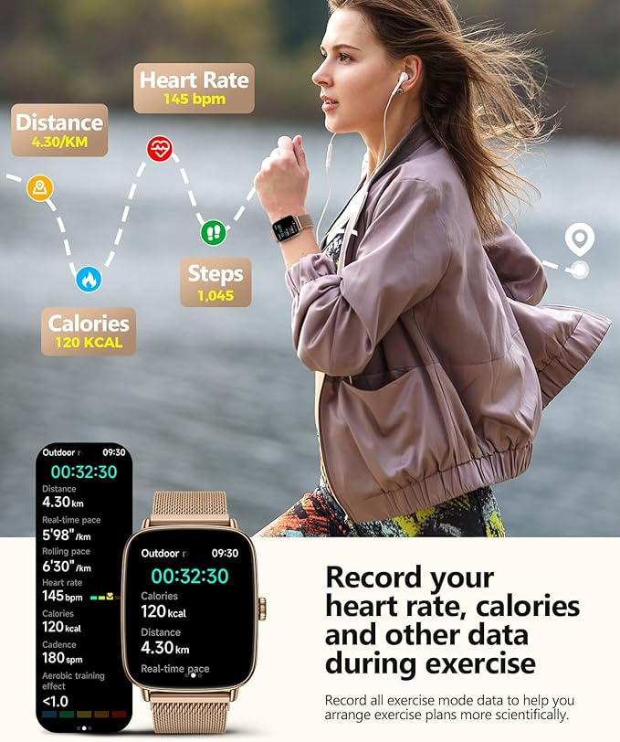 2025 Smart Watches for Women, 1.85" AI Voice Smartwatch, 24/7 Heart Rate Monitor, Stress/SpO2/Sleep Tracker, IP68 Waterproof, Weather, 100+ Sports Fitness Tracker for Android iOS Gold Metal