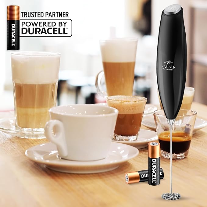 Zulay Kitchen Milk Frother Wand (2 Batteries Included) - Easy-Clean Drink Mixer - Electric Coffee Frother for Frappe, Matcha - Metallic Black