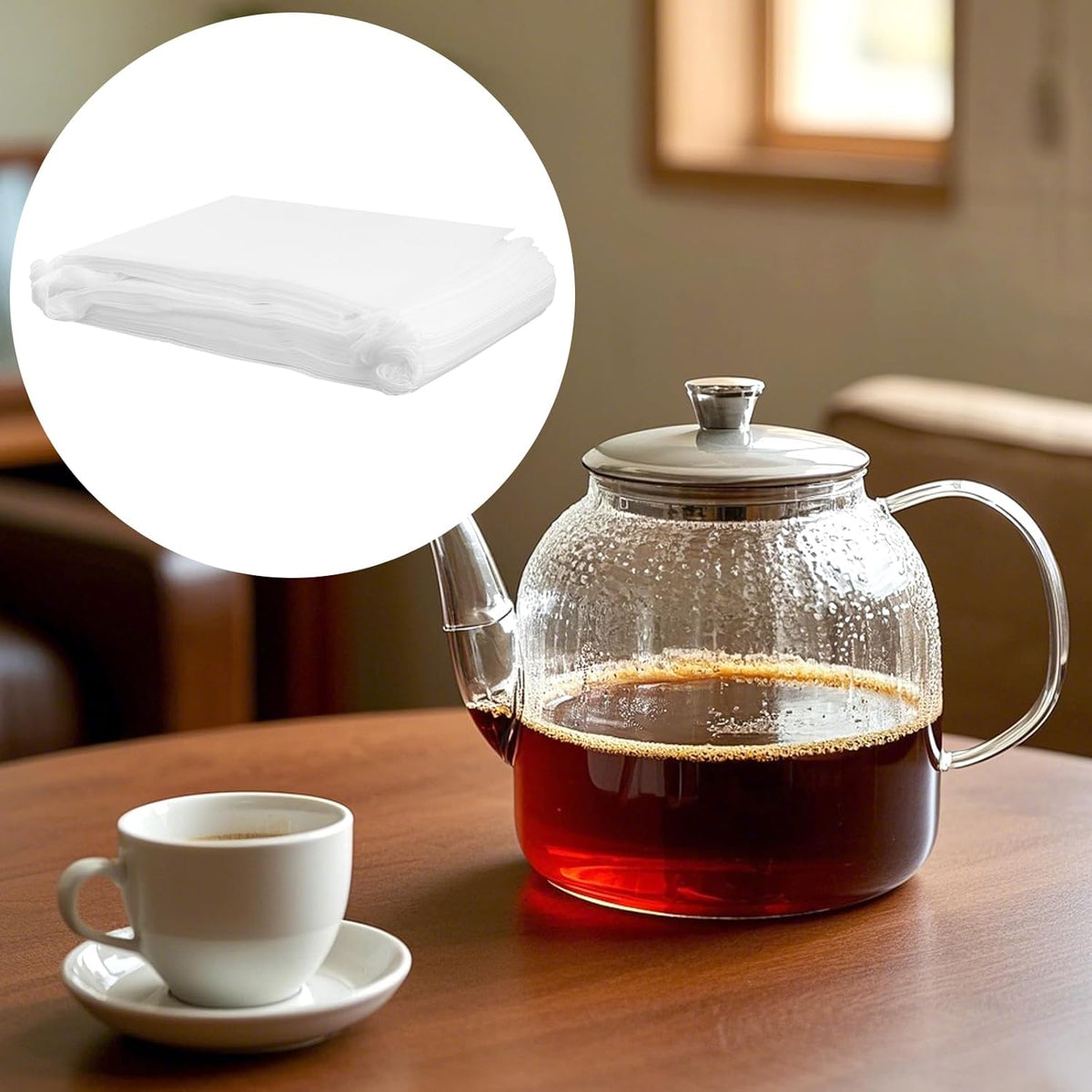 PINGEUI 300 PCS Cold Brew Bags, Coffee Filter Bags with Drawstring, White Fine Mesh Brewing Bags for Coffee, Tea
