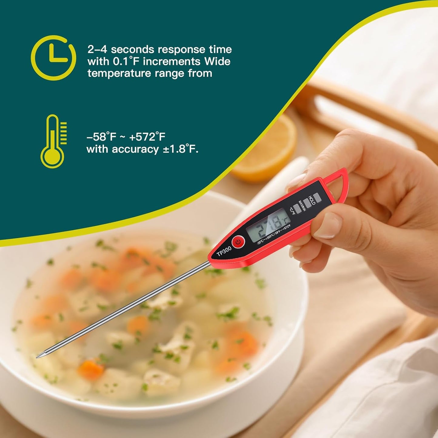 6 Set Waterproof Food Thermometer for Water, Liquid, Candle and Cooking Digital Meat Thermometer with Long Probe Instant Read for Kitchen BBQ Grill Candy (Red)