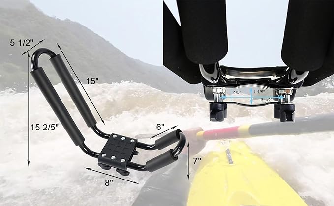2 Pairs Kayak Rack J-Bar Car Roof Rack for Canoe Carrier SUP Paddle Surfboard Mount on Car SUV and Truck Crossbar, Includes 4 Pcs Roof Rack Tie Down Straps.
