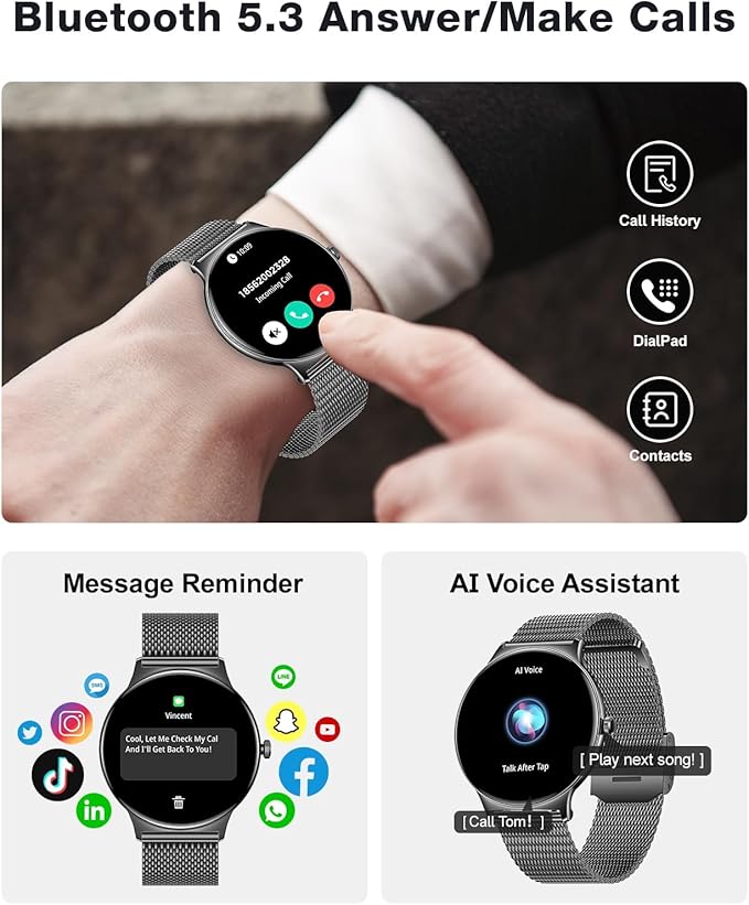2025 Smart Watches for Men Women, with Bluetooth Make/Answer Call, 1.43" AMOLED Display Fitness Tracker, Heart Rate/SpO2/Sleep Monitor, 100+ Sports Modes, IP67 Waterproof Smartwatch for Android iPhone
