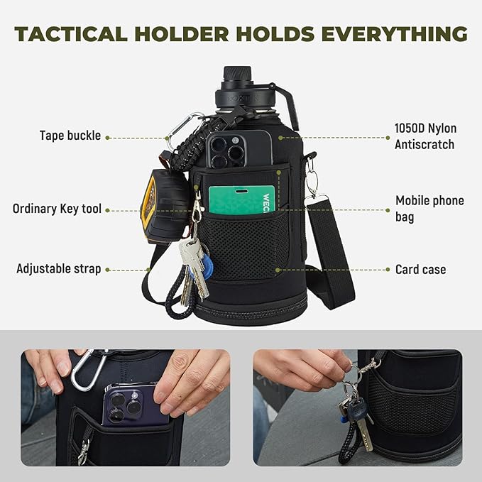 2 Pack 128 oz Insulated Water Bottle, Triple Wall Stainless Steel Flask, Keeps Drinks Cold for 48 Hrs Leak-Proof & BPA-Free Half Gallon Jug with Paracord Handle, Straw & Spout Lids(2 pack, Army Green)