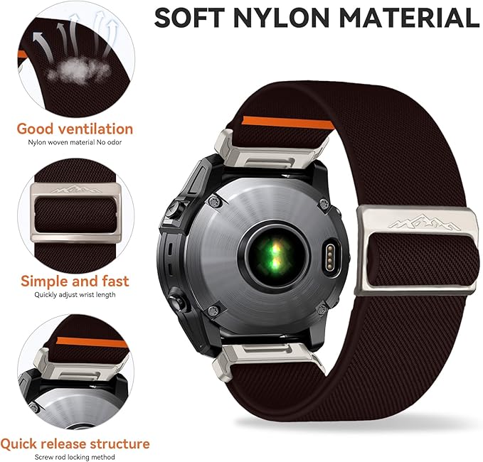 26mm Nylon Stretchy Band for Garmin Fenix 6x/5x/7x Band, Soft Adjustable Smartwatch Bands for Garmin Fenix 5X Plus, Fenix 6X Pro,Fenix 3,Fenix 3 HR, Descent MK1/Mk2/ Mk2S,Enduro/Enduro 2