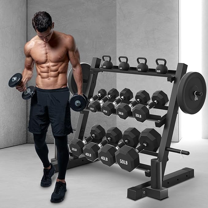 1200LBS Dumbbell Rack- Adjustable 3 Tier Weight Rack for Home Gym Dumbbells, Multilevel Free Weight Organizer Stand for Home Gym Fitness,Weight Plates,Kettlebell rack(Dumbbell Rack Stand Only)