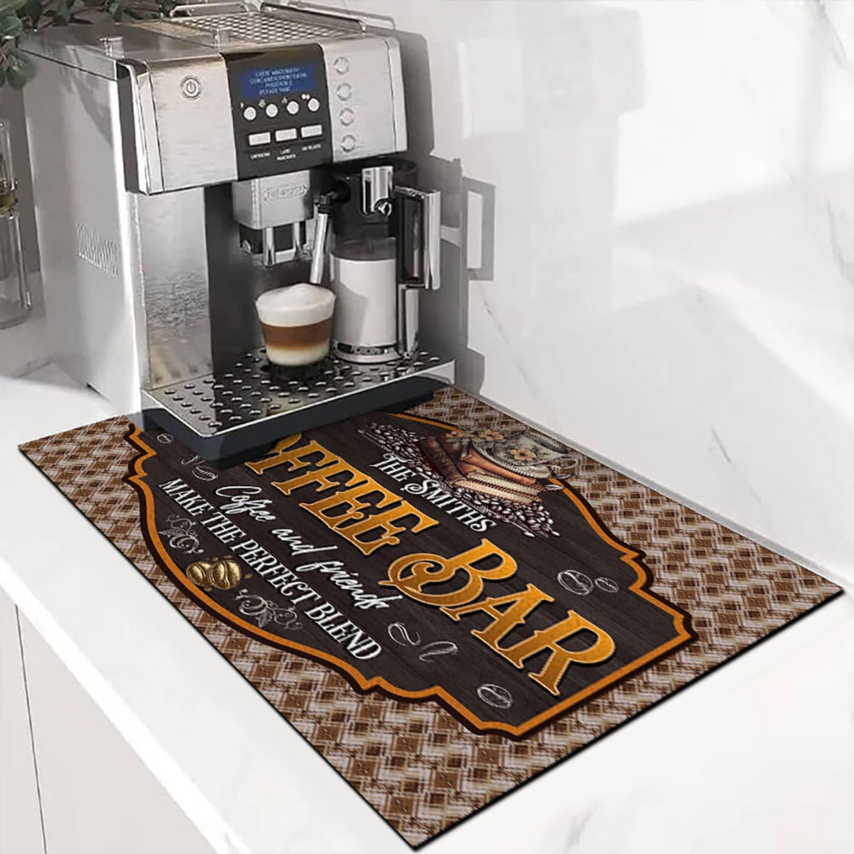 THUYPT Personalized Absorbent Coffee Mat for Counter, Coffee Drying Mat Coffee Bar Accessories, Kitchen Counter Coffee Maker Coffee Station Decoration (02)