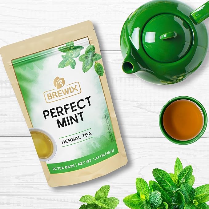 BREWIX, Perfect Mint Tea (20 Pyramid Tea Bags) | Soothing Mint Blend for Digestion Support & Daily Calm | Calming, Fresh and Cool | Caffeine Free Herbal Tea | No Sugar & No Caffeine | Spearmint and Peppermint
