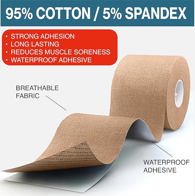 | Kinesiology Tape | Hypoallergenic, Latex-Free, Breathable Sports Tape for Athletes – Uncut Cotton Elastic Roll, 2" x 16 ft – Muscle & Joint Support for Knee, Shoulder, Elbow – Black