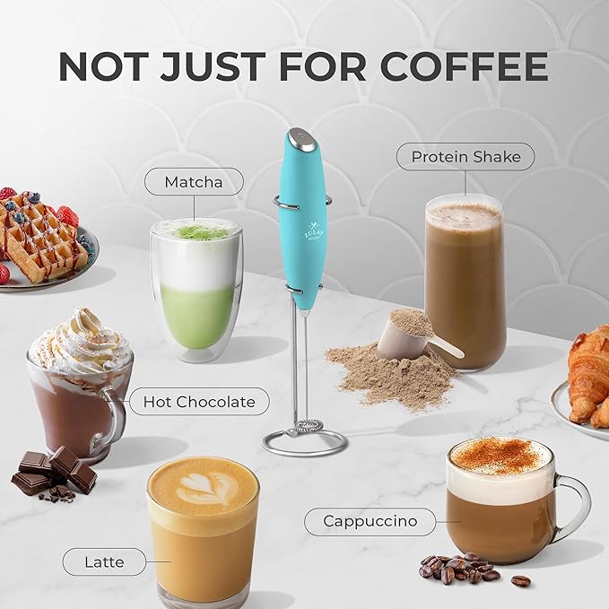 Zulay Powerful Milk Frother Handheld Foam Maker for Lattes - Whisk Drink Mixer for Coffee, Mini Foamer for Cappuccino, Frappe, Matcha, Hot Chocolate by Milk Boss (Caribbean Aqua)